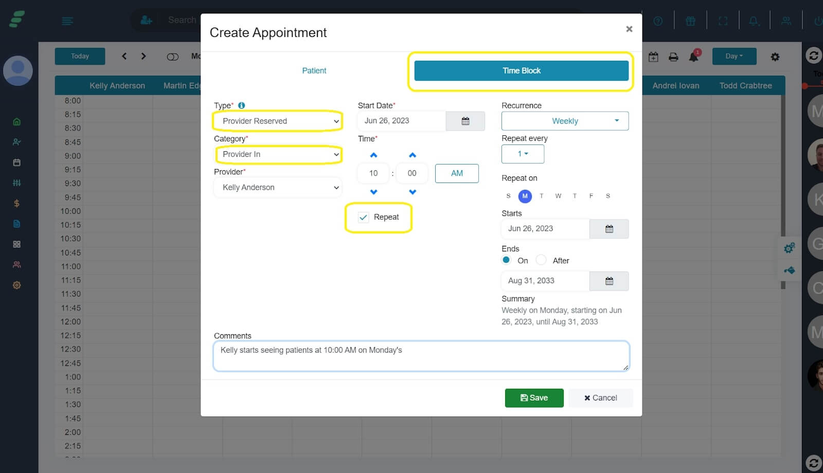 Chiropractic Appointment Time-Block Scheduling Interface-ChiroSpring