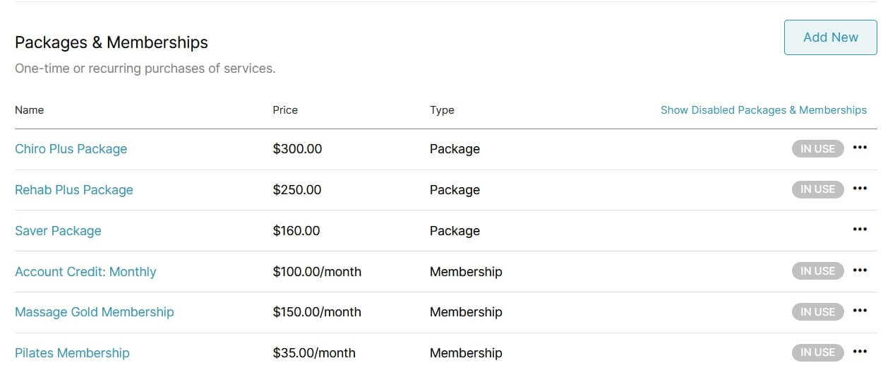Packages & Memberships Dashboard