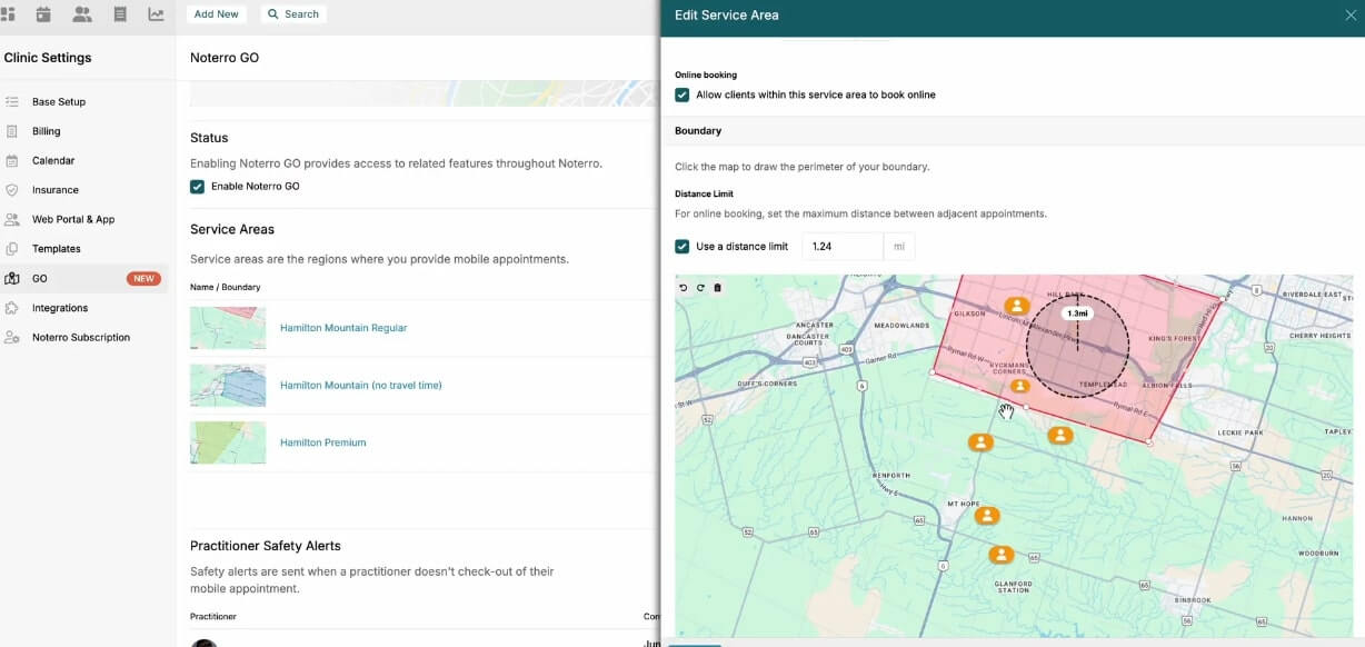 Clinic Service Area Map Settings