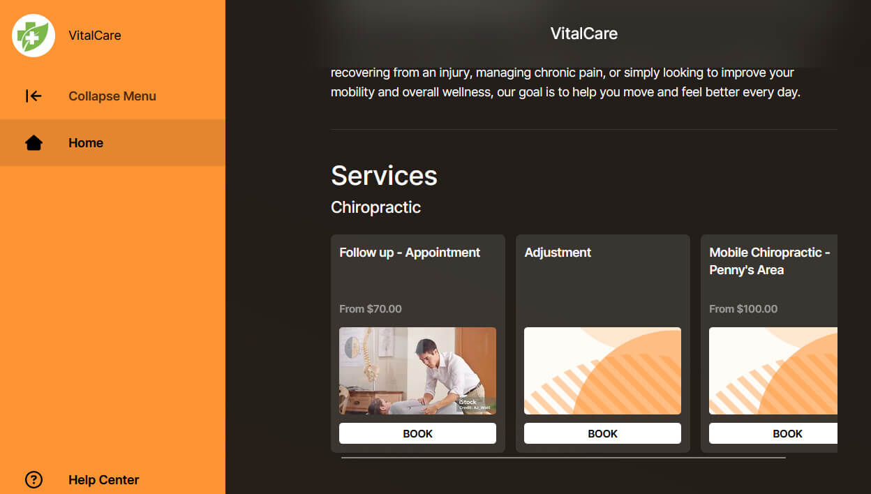 Branded App Services Screen