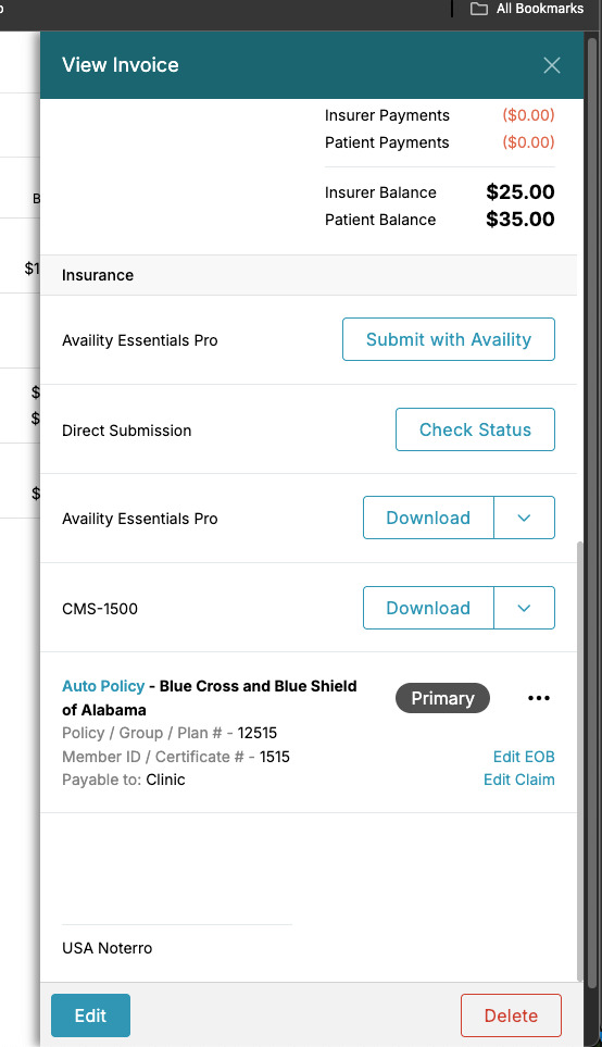 Physical Therapy Billing Software Invoice View
