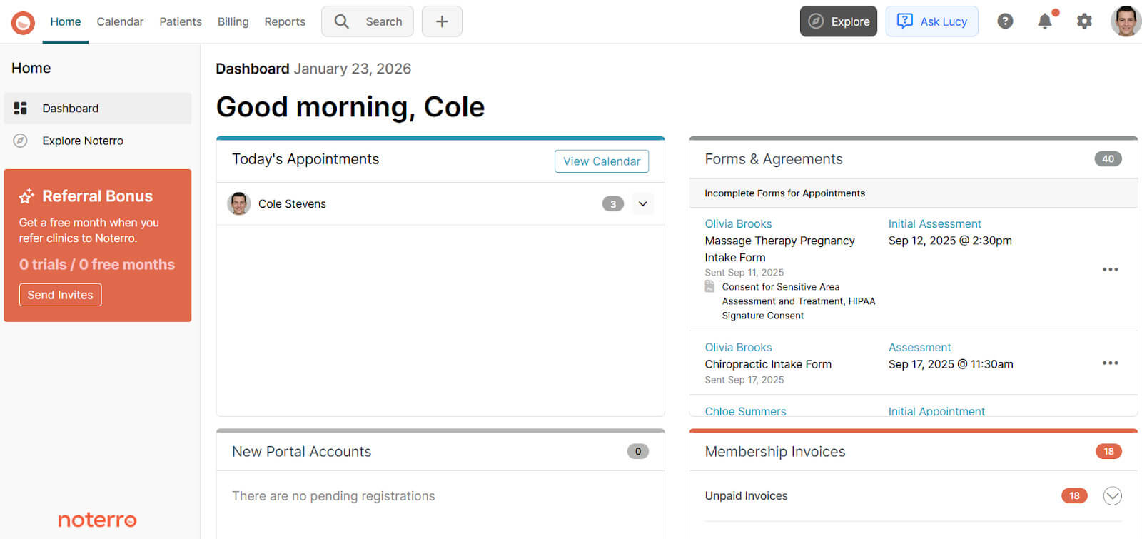 Clinic Overview Dashboard in PT Software