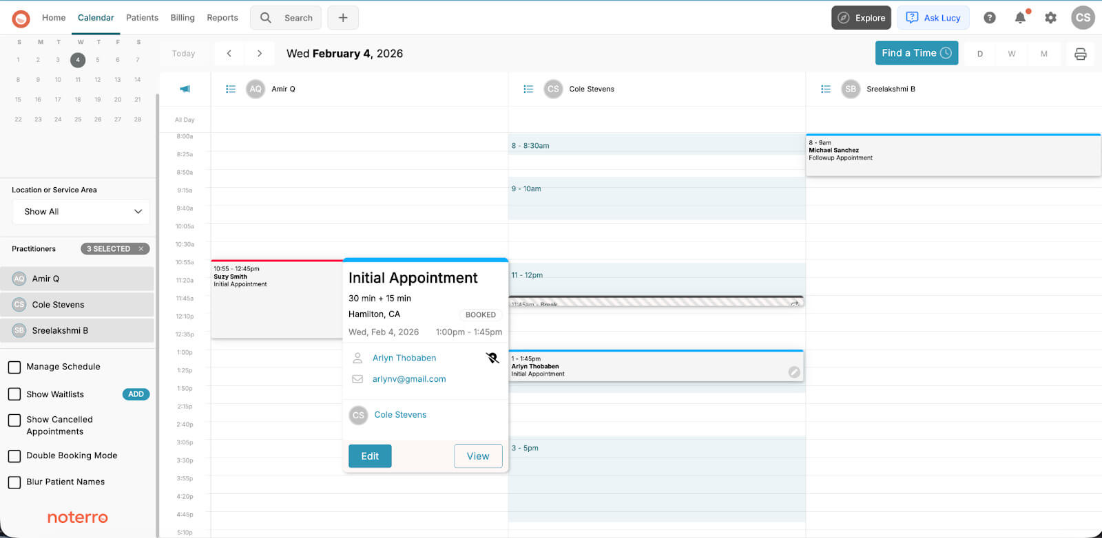 Multi-View Calendar with Service Areas