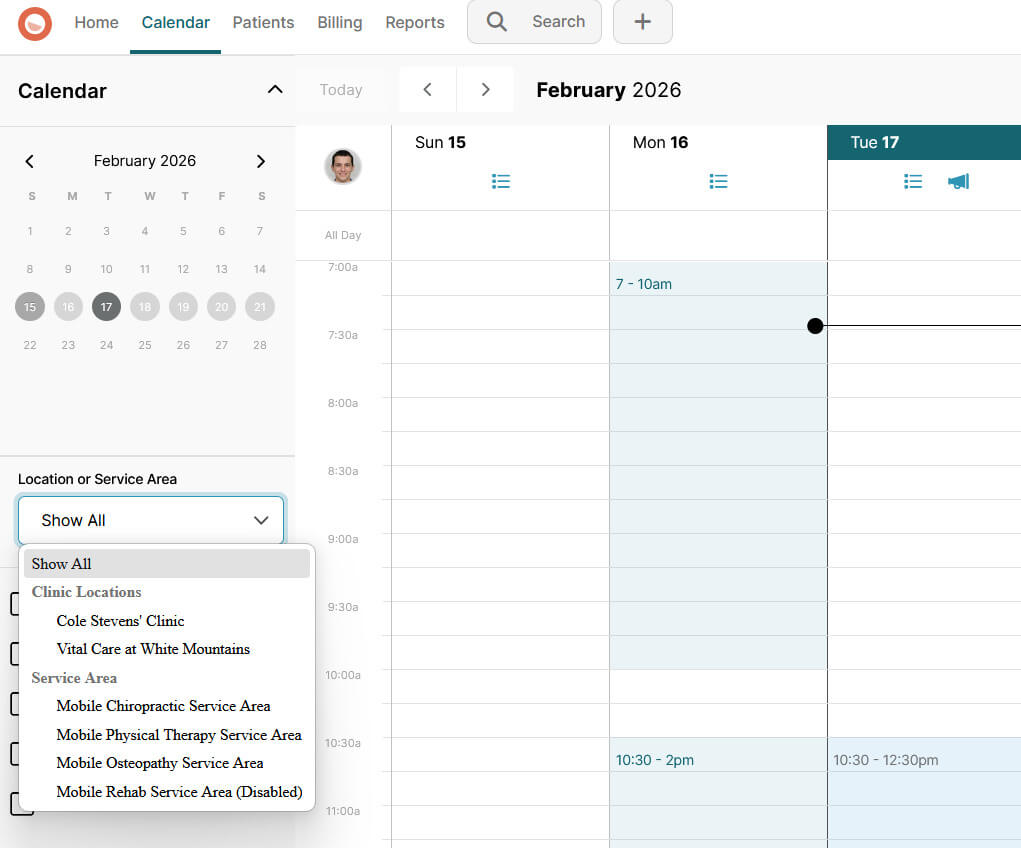 Calendar February 2026 Service Areas View