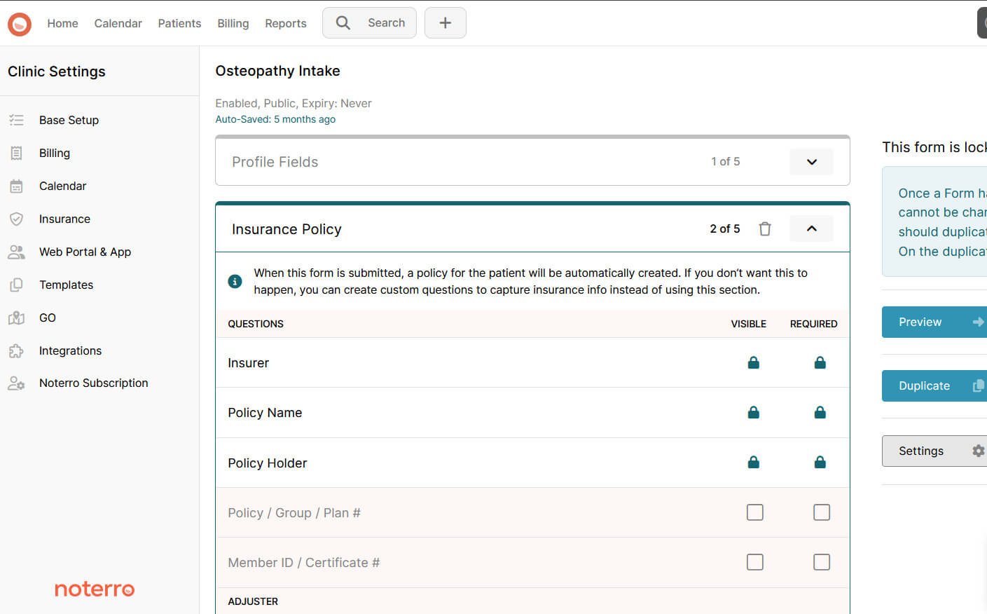 Insurance Policy Form Setup