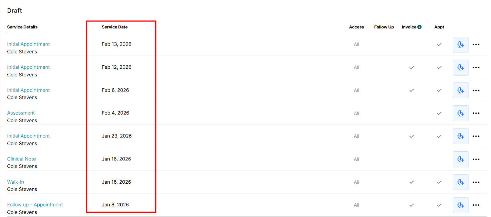 Draft Appointments Table February-June