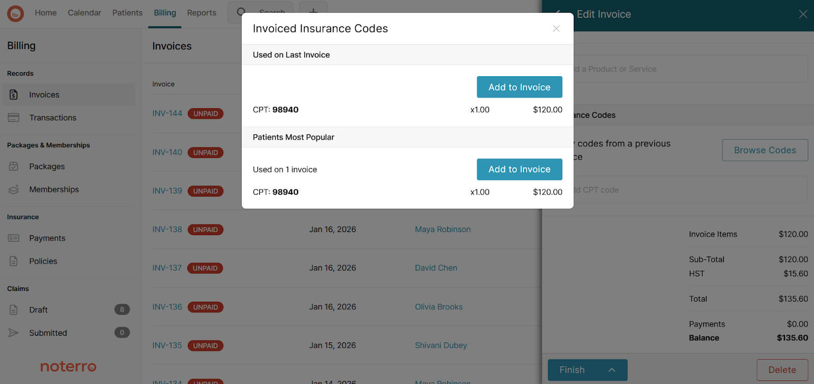 Medical Billing Dashboard for CPT and Insurance Codes