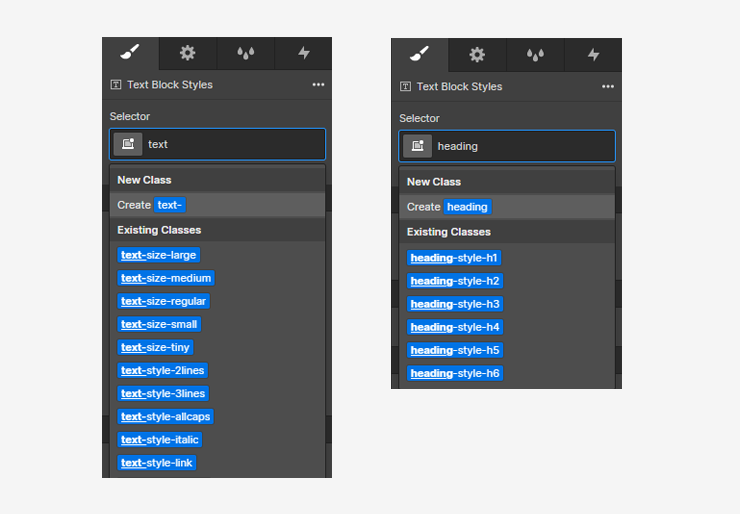 heading and text utility classes