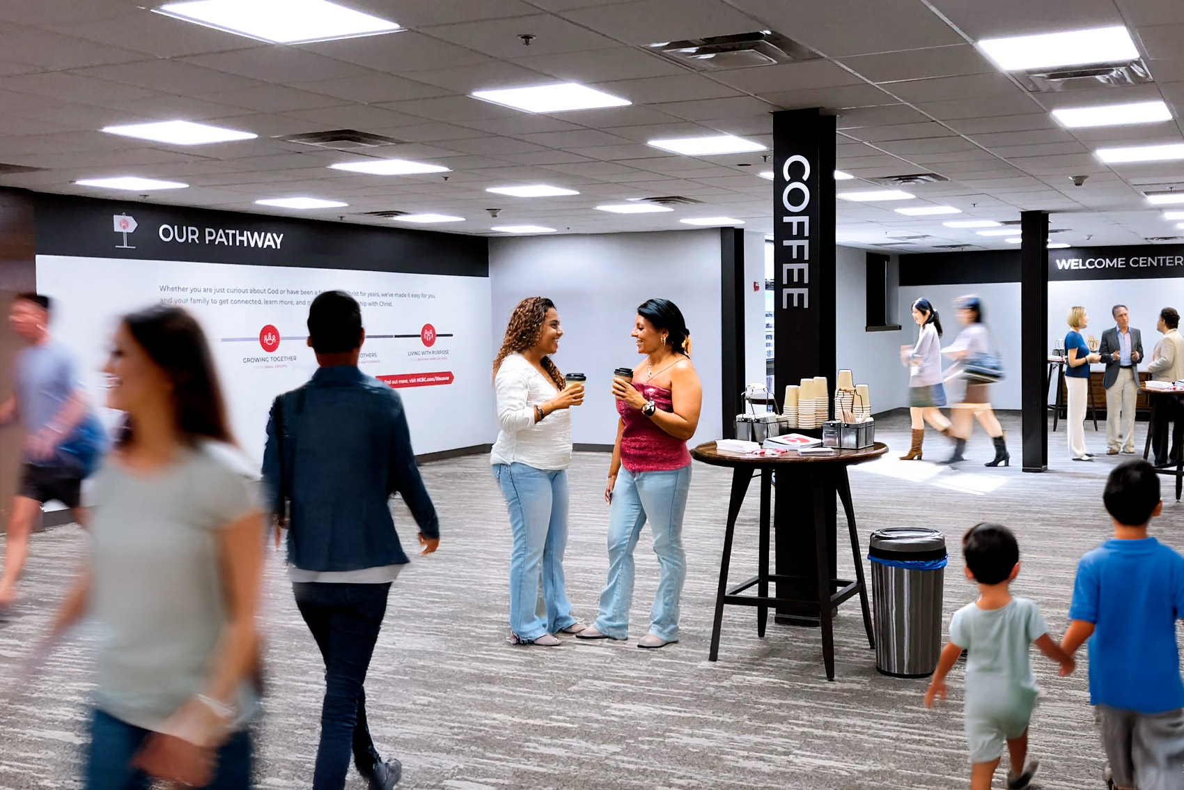 A church lobby with professional interior design and optimal space utilization