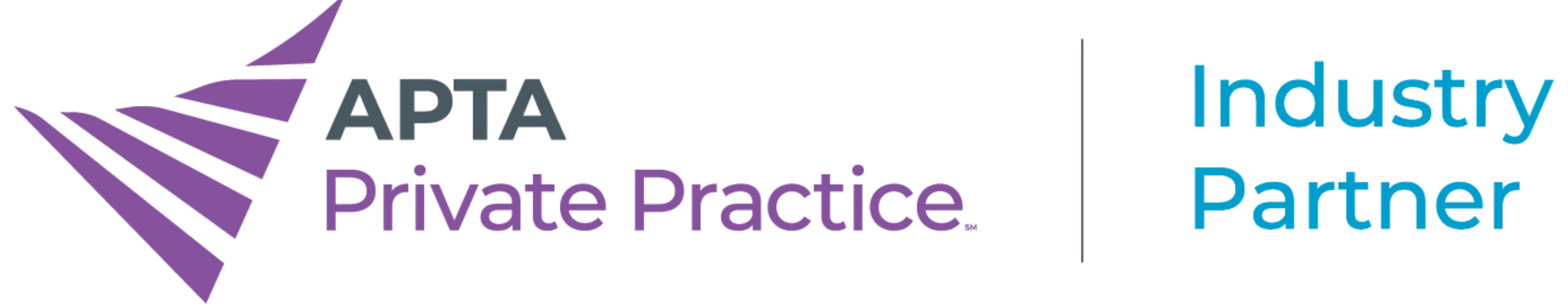 APTA Private Practice Industry Partner logo with purple and teal text and a purple abstract design on the left.