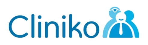 Cliniko logo featuring the word 'Cliniko' with two stylized figures representing healthcare professionals.