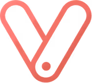 Stylized red letter V with a dot inside the lower right segment.