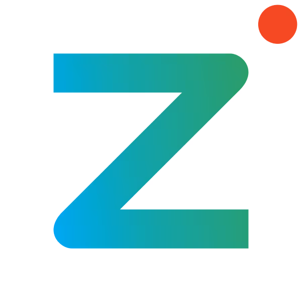 Gradient blue to green capital letter Z with a small solid red circle above its top right corner.