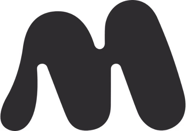 Bold black abstract letter M shape with curved rounded edges on a transparent background.
