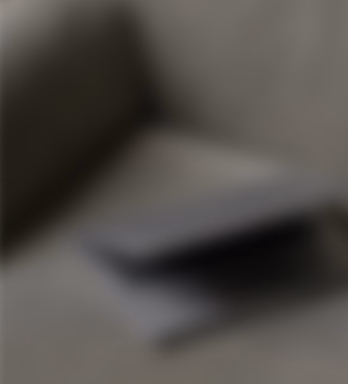 Blurred background photo of a laptop resting on a couch cushion.