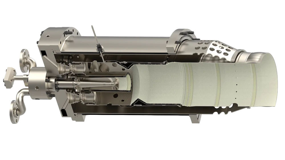 Hanwha Power LEC III ultra-low-emission combustion system cutaway