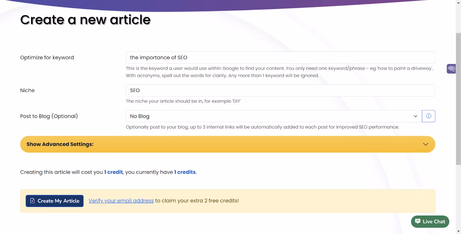 Step 2: Create a new article