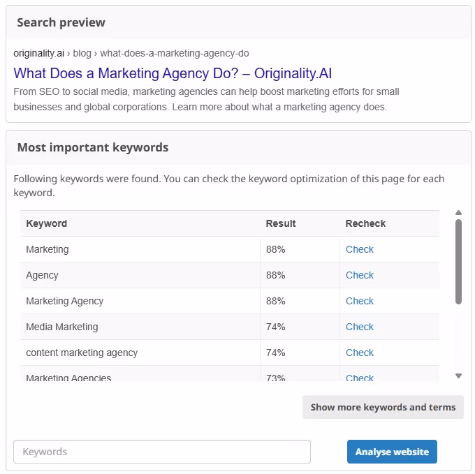 Search preview & most important keywords