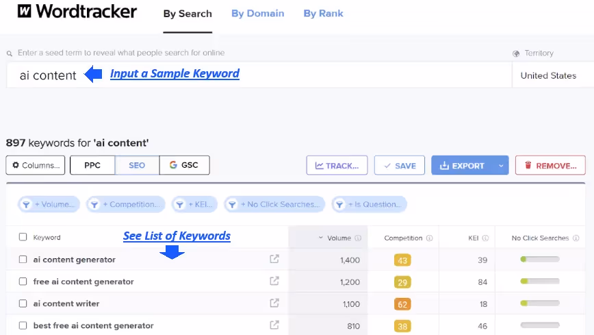 1. Keyword research by ‘Search’