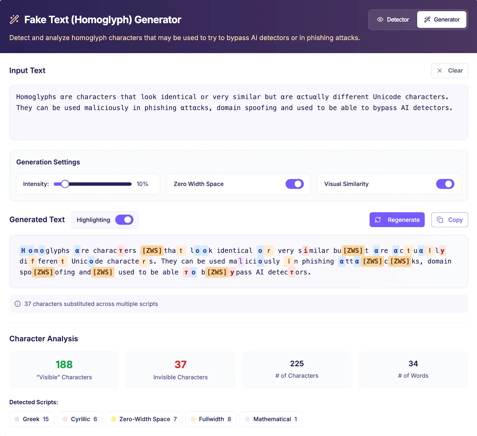 Fake Text (Homoglyph) Generator