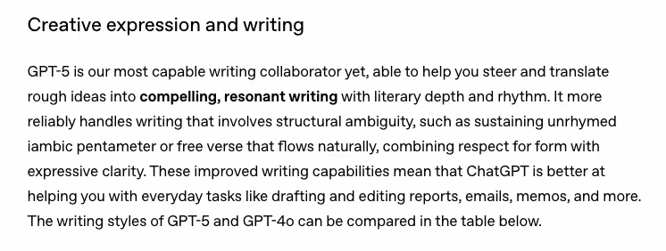 What is New with GPT-5 for Creative Writing?