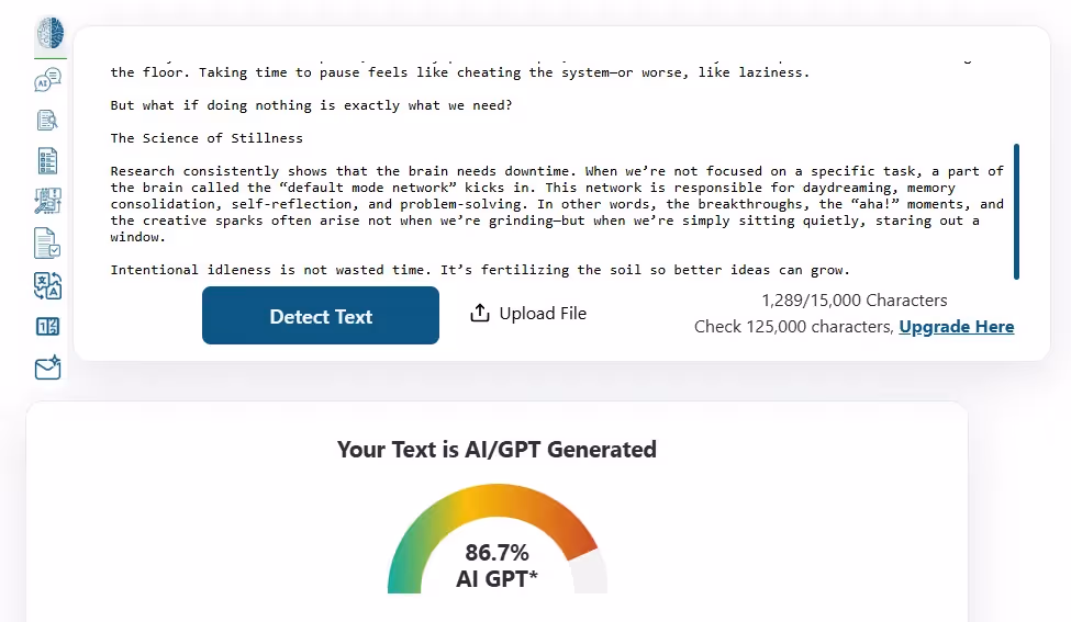 ZeroGPT scan of ChatGPT text