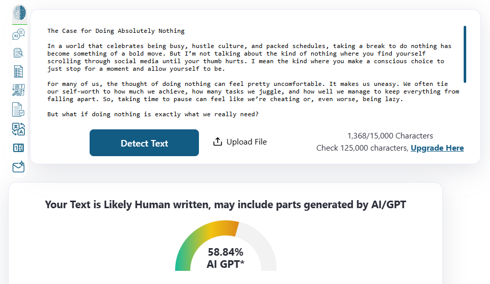 ZeroGPT Scan of Siteefy humanized text