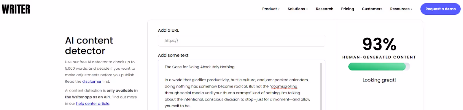 Writer Scan of ChatGPT text