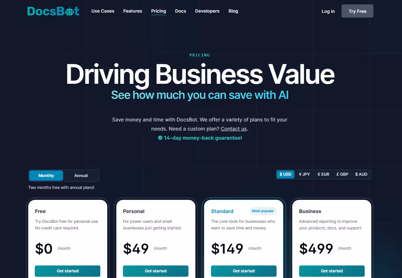 docsbot pricing plans