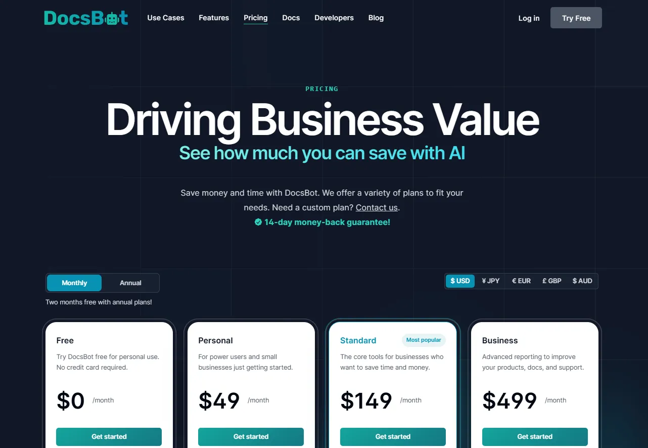 docsbot pricing plans
