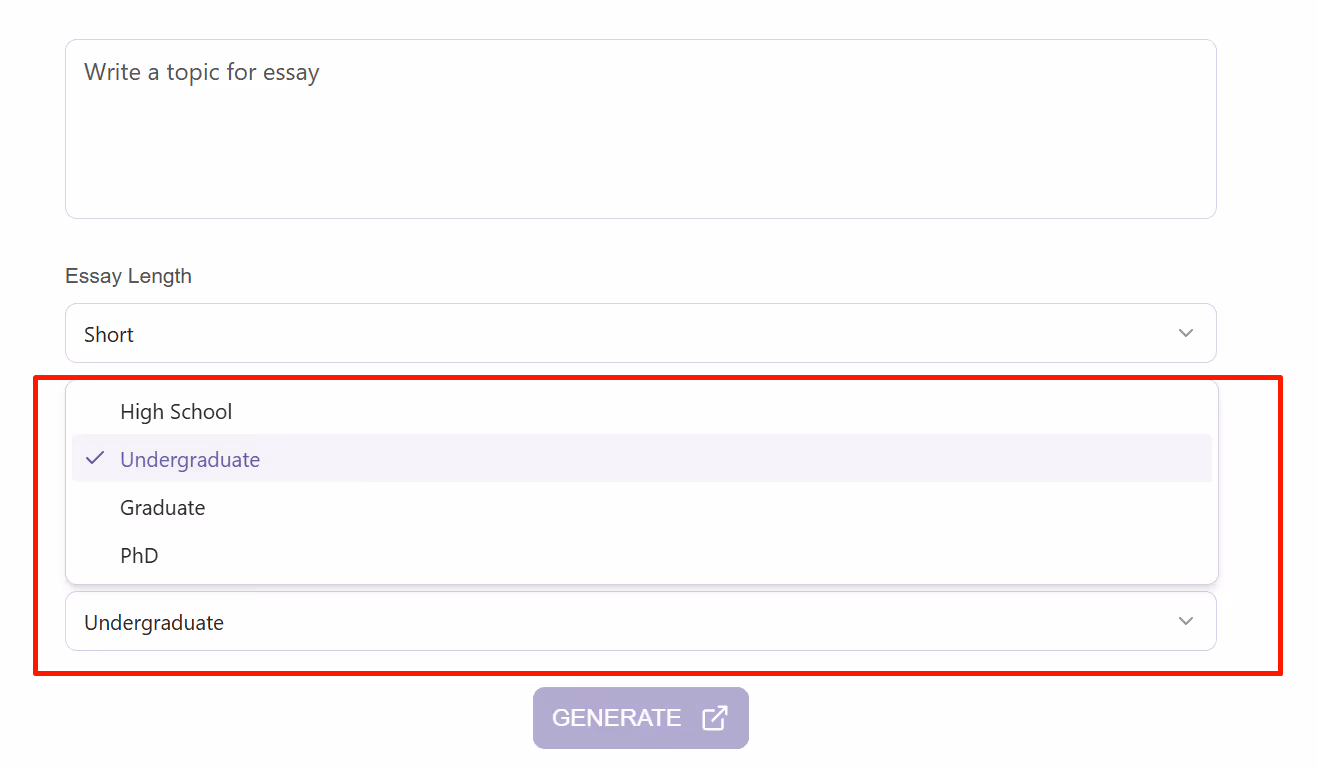 Select academic level