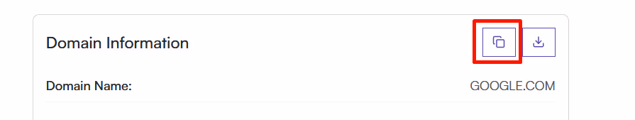 Click the Copy button to copy all domain information to your clipboard.