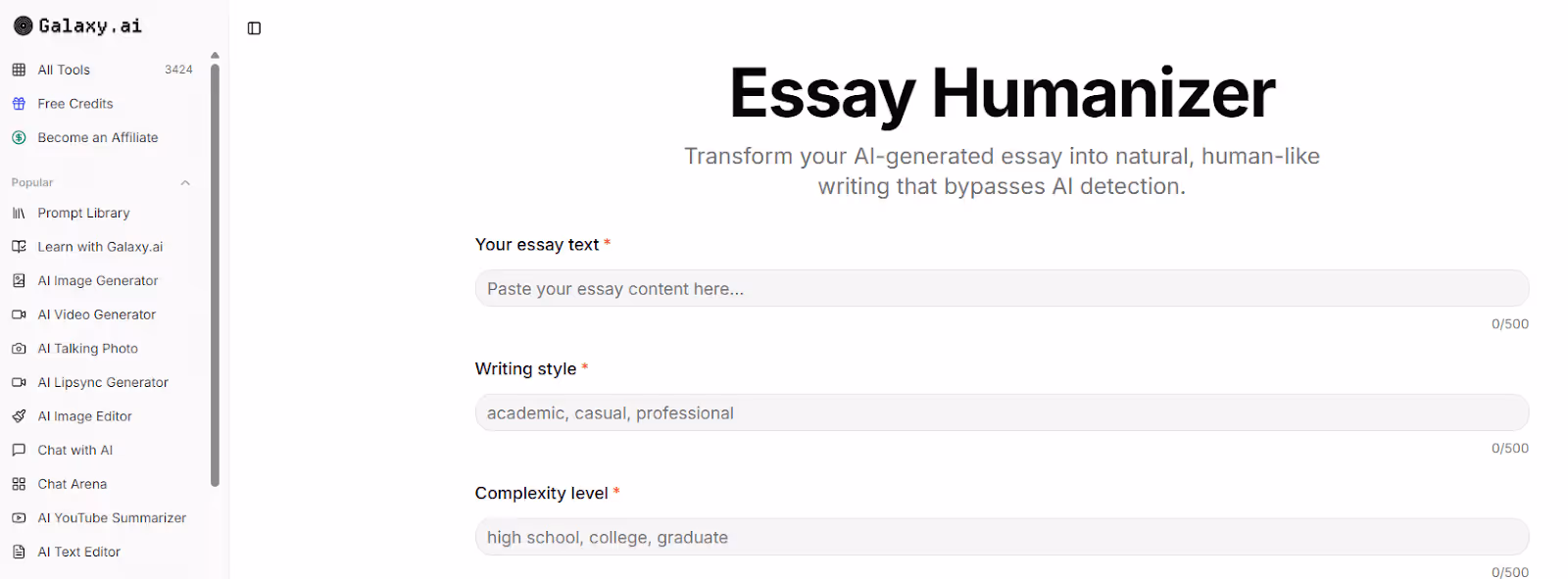 Galaxy.ai AI Essay Humanizer