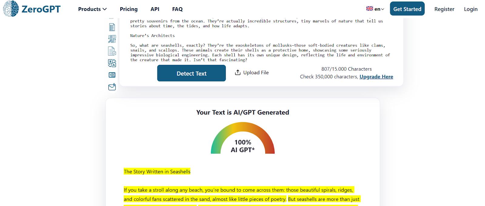 ZeroGPT detection results for Galaxy AI Essay humanizer text