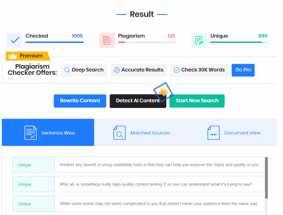 Search Engine Reports plagiarism checking scan