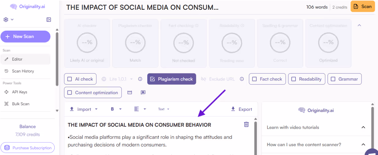 Scanning text from a PowerPoint presentation for plagiarism.