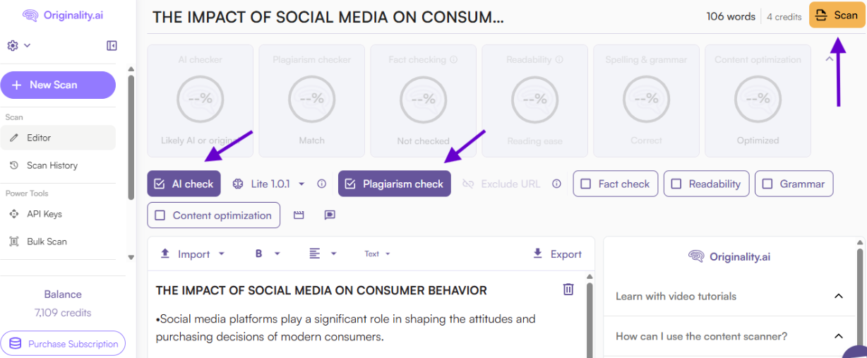 scanning copy and pasted PowerPoint slide text for AI and plagiarism