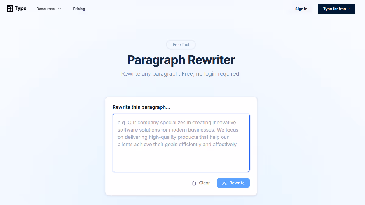 Type.ai Paragraph Rewriter Tool