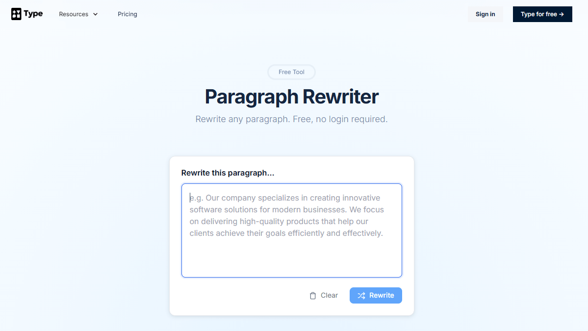 Type.ai Paragraph Rewriter Tool