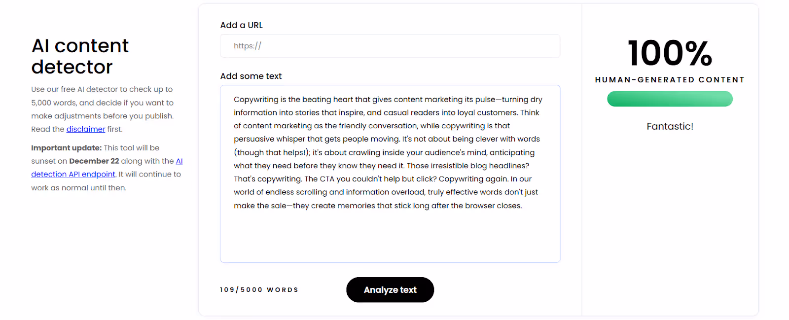 Writer analyzed the rewritten text and also found it to be 100% human-generated