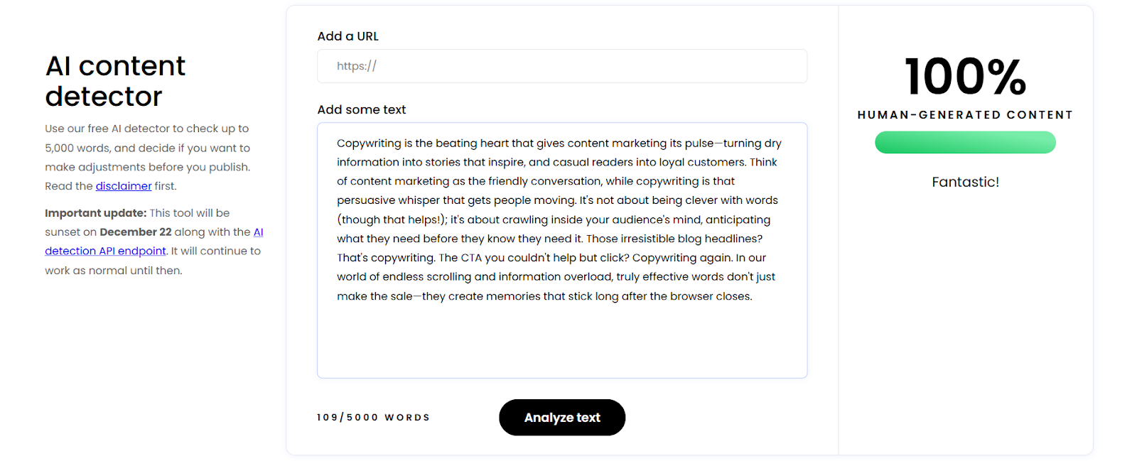 Writer analyzed the rewritten text and also found it to be 100% human-generated