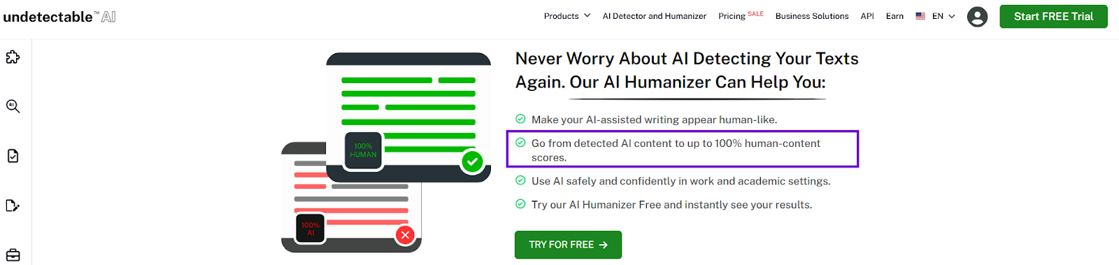 Undetectable AI claims it can make AI content achieve up to 100% human scores