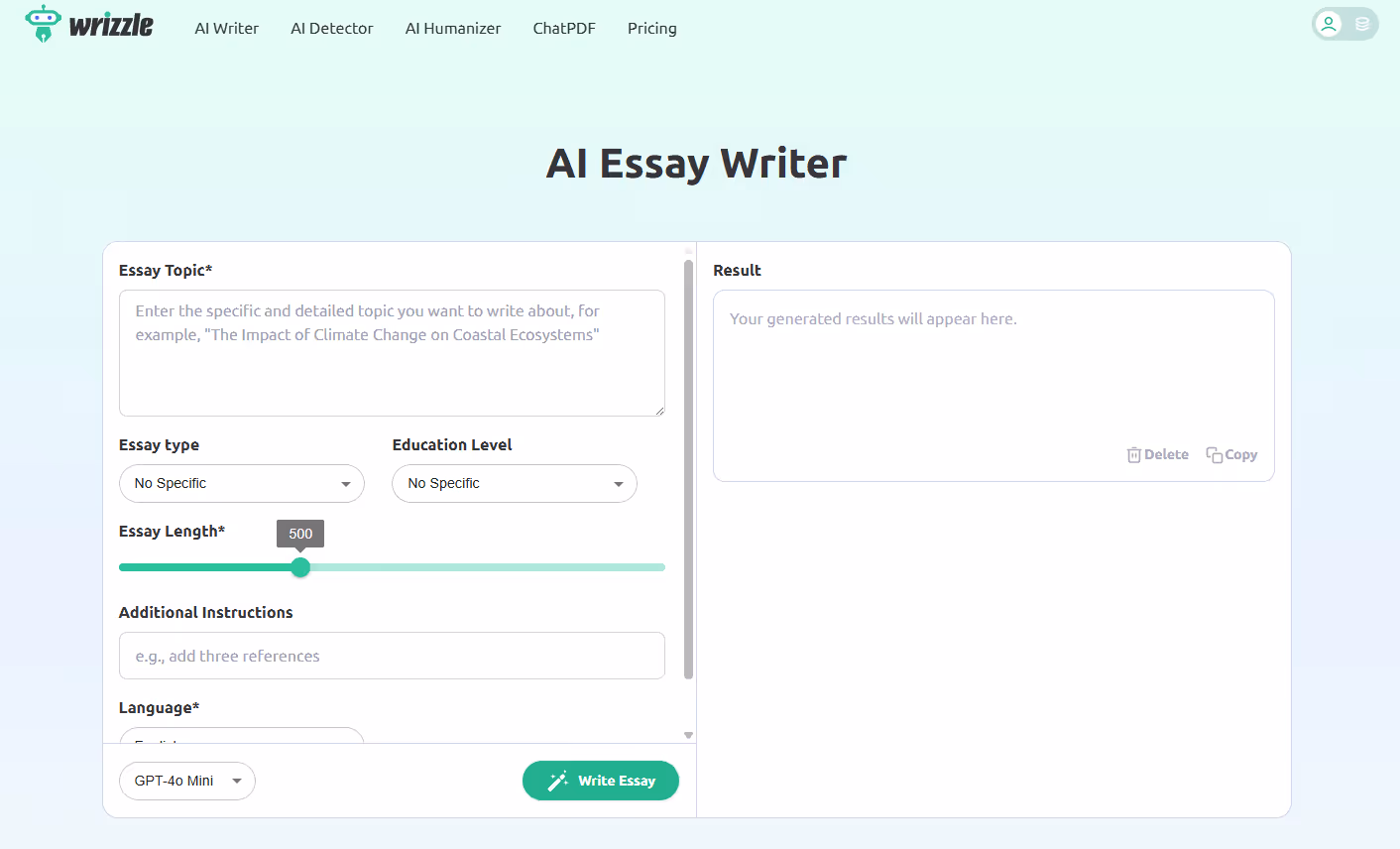 Wrizzle AI Essay Writer