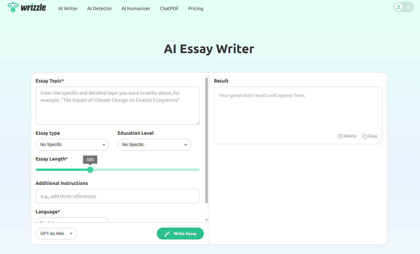 Wrizzle AI Essay Writer