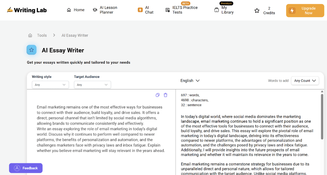 AI Essay Generated by WritingLab