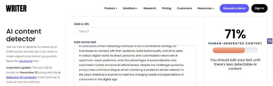 Writer AI Detection Scan