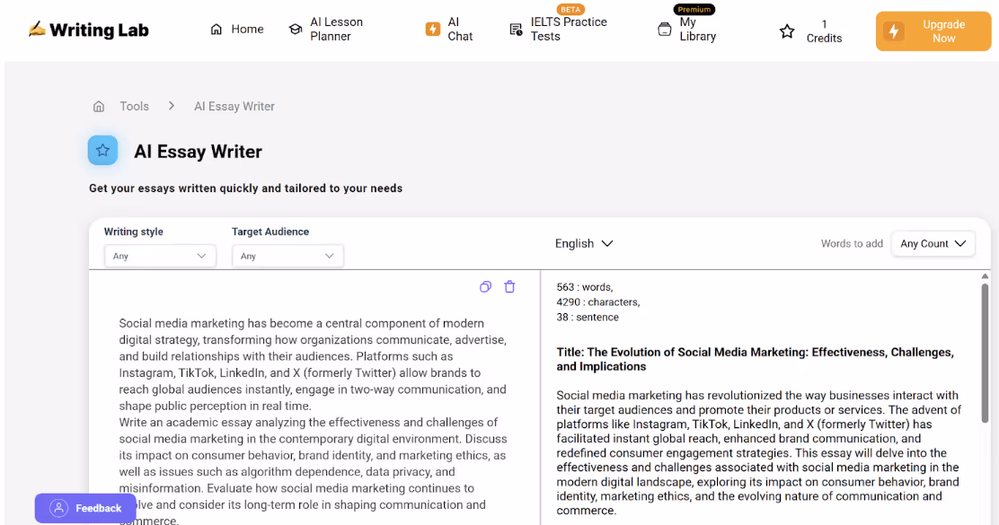 AI Academic Paper Generated by WritingLab
