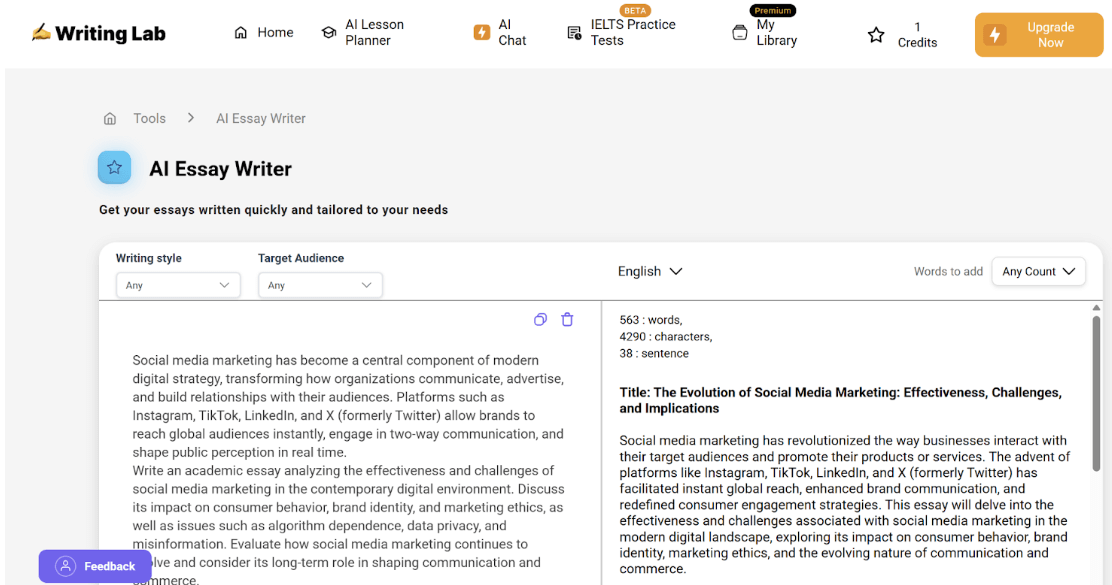 AI Academic Paper Generated by WritingLab