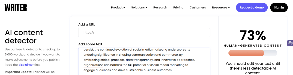 Writer AI Detection Scan of an AI Essay