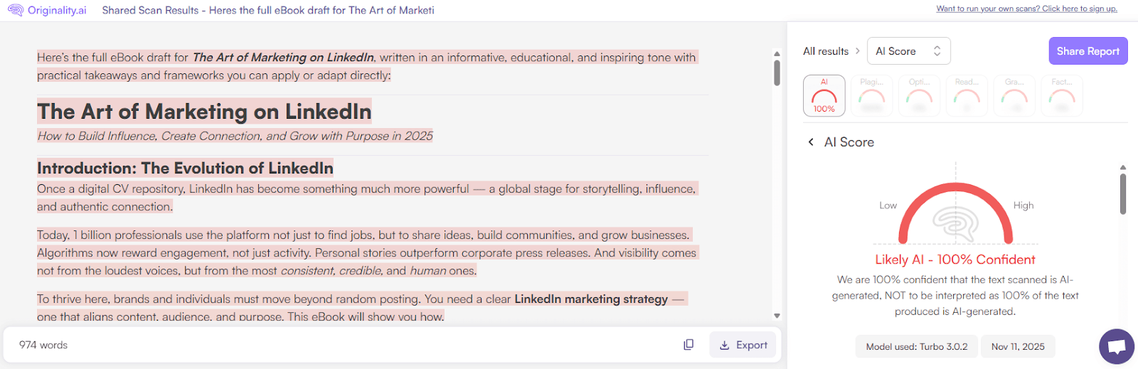 Originality.ai AI Checking Scan